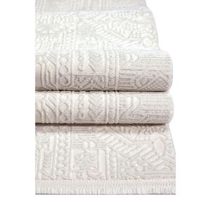 Ensemble de tapis de salon Konfor Elex 5203, tapis moderne en polyester tissé blanc à franges droites - Product Image 6