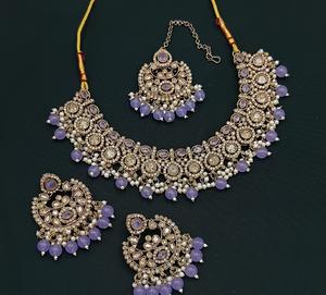 Ensemble ras du cou de luxe styliste tendance New Shadow avec boucles d'oreilles et Tikka avec perle Parure de bijoux pour femmes pour mariage - Product Image 4