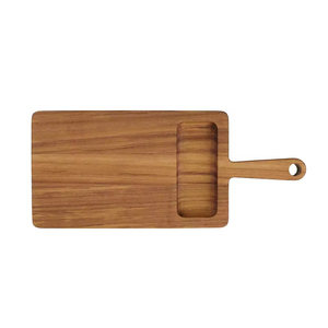 Plateau en bois rectangulaire avec compartiment Snacks Planche à charcuterie de fruits Plateau de service en bois de teck de qualité supérieure avec poignée - Product Image 1