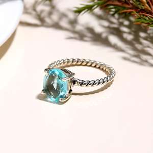 Elegante Plata de Ley 925 hecha a mano corte ovalado ajuste de punta Topacio Azul piedra preciosa compromiso anillo de moda fina regalo para fiestas - Product Image 3