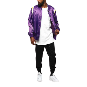 Chaquetas universitarias de satén OEM para hombre, chaqueta de estilo callejero ligera con aspecto de béisbol personalizado con puños acanalados y tela brillante - Product Image 1
