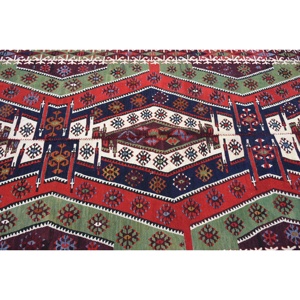 Vintage Turkish <b>Wool</b> Rug 5.2 X 13.8ft Large Area Classic Style with <b>Red</b> & Green Patchwork Pattern Tabriz Style Latex Backed - Product Image 5