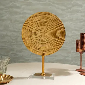 Producto más vendido, soporte de escultura redonda de Metal con acabado dorado, decoración de mesa de oficina en casa, regalo de boda, arte de pared - Product Image 3