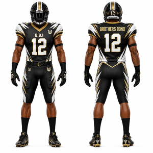 Custom American Football Uniform Men Sublimated Team Jersey Pants Set Black Gold White Personalized Number Breathable Sportswear - Product Image 1