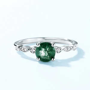 Bague de luxe exquise en or et en argent mousse verte aquatique unique pierre d'agate élégante et diamant style de mode de fiançailles fine - Product Image 1