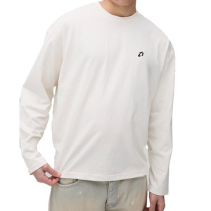 Premium <b>Cream</b> Oversized Long Sleeve Men's shirts Minimal Logo Heavy Cotton Loose Fit Streetwear Casual Urban Plain <b>Tshirt</b> - Product Image 5
