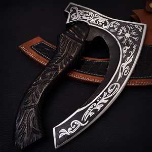 Hacha de acero inoxidable para pizza de grado industrial hecha a mano de fábrica de cubiertos OEM ODM personalizada al por mayor, cortador de hoja, Funda de cuero - Product Image 5