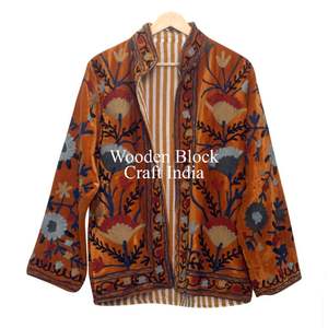 Elegant Suzani <b>Velvet</b> <b>Jacket</b> Handmade Short Embroidered Coat Indian Boho Floral Winter Warm Outerwear Gift For <b>women</b> - Product Image 1