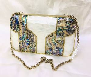 Designer Ladies Evening Clutch <b>Bag</b> with Traditional Brass MOP and Mother Pearl Pattern <b>for</b> <b>Weddings</b> and Parties - Product Image 3