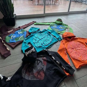 Men's Fleece Hoodie with Raw Hem & 3D Puff Printing Trendy Design & Comfortable Hoodies New Arrival Hot Sale Men Hoodies - Product Image 5