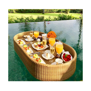 ถาดหวายไม้ไผ่ลอยน้ำสำหรับการแสดงอาหารเช้าสระว่ายน้ำโรแมนติกที่โรงแรมหรูพื้นที่สปากลางแจ้ง - Product Image 4