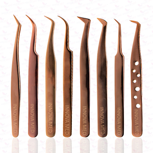 Pince à épiler d'extension de cils en titane léger de marque privée courbe pointue en acier inoxydable pour la beauté d'application de fibre de volume - Product Image 6