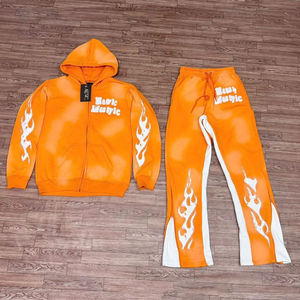 Conjuntos de ropa de calle de otoño para hombre, Sudadera con capucha estampada, sudadera con cordón de lana, pantalones de chándal deportivos informales, chándales de algodón 100% - Product Image 2