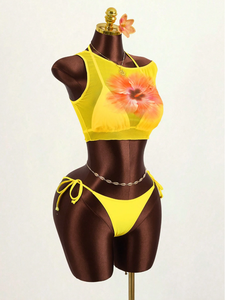 Ensemble <span class=keywords><strong>de</strong></span> bikini brésilien sexy pour femmes, couleur unie, soutien-gorge push-up avec string à lacets, ensemble 3 pièces - Product Image 3