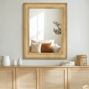 กรอบกระจกหวายไม้ทรงสี่เหลี่ยมผืนผ้าแบบโบราณพร้อมกระจกนิรภัยกระจกตกแต่งอลูมิเนียมสไตล์วินเทจสำหรับใช้ในบ้าน - Product Image 5