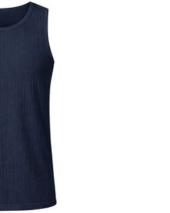 Camiseta sin Mangas Personalizada para Hombre, Ajustada, Deportiva, Informal, de Verano, Tejido Elástico Suave, Color Azul Marino, Venta al Por Mayor OEM - Product Image 3