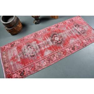 Tapis Kilim Oriental en Laine Rouge Rose 2.6 X 6.5ft Tapis Rectangle Turc de Grande Surface Support en Latex Patchwork de 10mm pour Couloir - Product Image 2