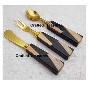 Buen juego de queso de acero inoxidable, juego de cubiertos con mango de madera y resina para ocasiones especiales, uso en fiestas de cumpleaños y bodas - Product Image 4