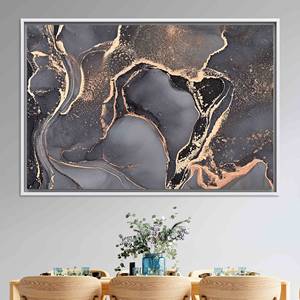 Elegante cuadro en lienzo con estampado de mármol gris y dorado - Decoración moderna, lienzo con marco blanco - Product Image 1
