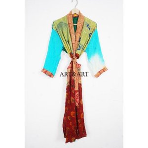 Robe Kimono d'été en Soie Faite Main pour Femme, Style Bohème, Motif Paisley Floral, Col en V, Décontractée, Douce et Respirante, Idéale pour le Thé du Matin ou les Demoiselles d'Honneur - Product Image 4