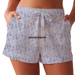 Shorts décontractés à cordon de serrage pour femmes, vêtements de détente d'été, shorts en coton à imprimé bloc, collection de plage pour filles, style babydoll - Product Image 4