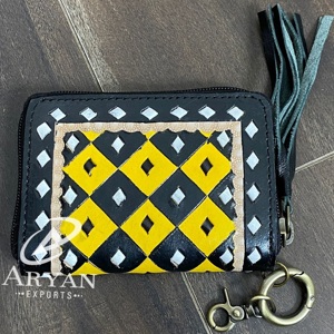 Portefeuille de luxe en cuir à carreaux fait main sur mesure, porte-cartes de crédit, porte-monnaie zippé, mini porte-monnaie pour femme, porte-clés - Product Image 1