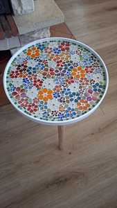 Mesa auxiliar de mosaico deslumbrante: Arte iridiscente-mesa de centro azul-mesa auxiliar-Decoración de sala de estar-regalo - Product Image 4