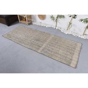 Tapis Patchwork en Laine Beige Rustique Classique 2.9 X 7.8ft Peluche Viscose Faite à la Main pour Adolescents Latex Abstrait Rectangulaire pour Couloir - Product Image 2