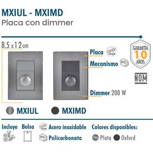 Atenuador con placa, MXIMD-002, 2 piezas, regulador de intensidad, 127 VCA, 60 Hz, plateado/oxford, acero inoxidable/PC. - Product Image 2