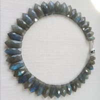 Collier de perles en pierre de labradorite naturelle foncée, facettées, en forme de poire, pour cadeau, fête, fil de bijoux, pendentif en labradorite