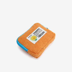 Durable Light Weight <b>Foldable</b> Portable Vintage Fashion Trend Corduroy Pouch Zipper Closure <b>Small</b> Capacity Makeup Storage Bag - Product Image 5