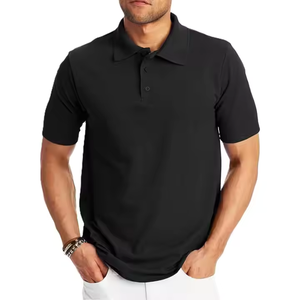 Polo de manga corta para hombre, estilo casual elegante, color liso, con logotipo personalizado, calidad premium, venta al por mayor, corte regular, color negro. - Product Image 4
