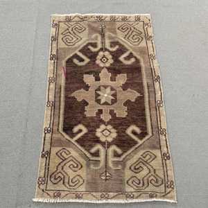 Turkish Rug, 1.7x2.9 ft Vintage Rug, <b>Brown</b> Beige Bordered <b>Wool</b> Rug - Product Image 1