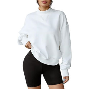 Sudadera holgada para mujer, suéter de lana, bordado personalizado, hombro caído recortado, Sudadera con cuello simulado para mujer - Product Image 2