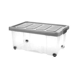 Puzzle <b>Box</b> <b>Storage</b> Container 43L Graphite With Wheels Transparent Body For Indoor Outdoor Use - Product Image 1