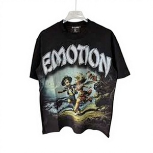T-shirt en tricot graphique vintage pour homme, style streetwear oversize, impression 3D EMOTION, style rétro Y2K, manches courtes, noir, éco-responsable - Product Image 3