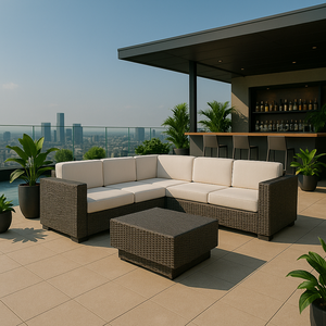 Grand ensemble de canapés en rotin moderne avec coussins imperméables pour meubles de jardin de luxe, utilisation en hôtel et en villa - Product Image 1