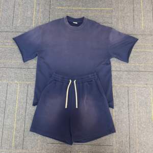 Custom Streetwear Chándal Algodón Lavado con ácido Pantalones cortos Ropa deportiva Gimnasio Verano Jogger 2 piezas Pantalones cortos y camiseta Set para hombres - Product Image 1