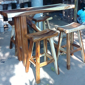 Solid Suar Wood Rectangular Bar <b>Table</b> Set with Curved Bar <b>Chairs</b>, Handmade Natural Wood Furniture for <b>Cafe</b>, Bar & Hotel Projects - Product Image 5