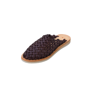 Mules en cuir tressé pour femmes, sabots à bout fermé, sandales plates à enfiler, légères, antidérapantes, pour intérieur et extérieur - Product Image 2