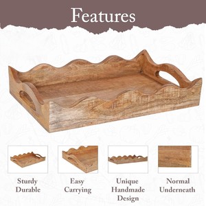 Plateau de service moyen en bois de manguier blanc brûlé décoratif, pour servir le petit-déjeuner, autres aliments, café et thé, décoration rustique pour la maison - Product Image 4