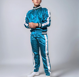 High Quality <b>Nylon</b> shiny Satin zipper sweatshirt & trouser set for men's Winter wear color block streetwear man 2 piece set - Product Image 3