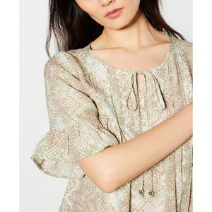 Collection NY – Haut à manches cloche imprimé en mousseline de soie et satin pour femme, col montant/à revers, décontracté-formel, pour printemps/été, taille XL - Product Image 3