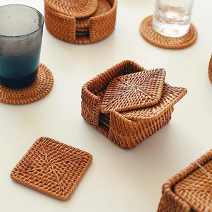 Handwoven Natural Rattan Square <b>Coaster</b> Set - Eco-Friendly <b>Drink</b> <b>Coasters</b> for Cups, Mugs, and Glasses Handmade in Vietnam - Product Image 5