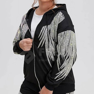 Winter Polyester/Cotton Blended Fleece Breathable Street Pullover Customizable Casual Luxury <b>Women</b> Rhinestone <b>Hoodie</b> - Product Image 2