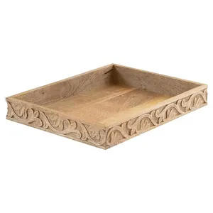 Vente en gros plateau personnalisé sculpté à la main en bois de manguier plateau de service ou de décoration en bois naturel approvisionnement direct en usine à un prix abordable - Product Image 1