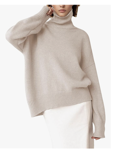 DIRECT FACTORY NEW ARRIVAL CUSTOM LOGO TURTLE NECK SWEATER CHUNKY <b>LONG</b> SLEEVE KNITTED PULLOVER HIGH LOW HEM TRENDY TOP - Product Image 6