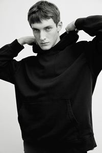 Sudadera de mezcla de algodón negro de manga larga para hombre, sudadera holgada de ajuste relajado con capucha, Jersey de invierno con forro de canguro, bolsillo lateral diagonal - Product Image 5