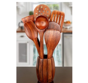 Red and blue With Handle <b>Soup</b> <b>Ladle</b> Natural Colour Premium Handmade Wood Utensil Set - Product Image 5