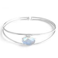Brazalete ajustable de Plata de Ley 925 con collar de piedra lunar de arcoíris facetado, forma ovalada, joyería de piedras preciosas de oro, regalo para mujer